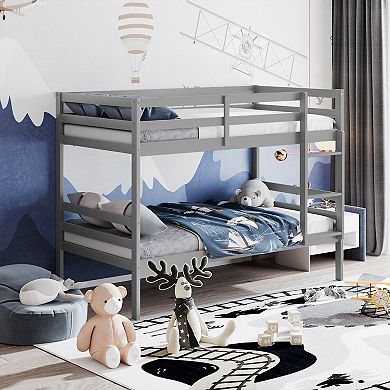 Gymax Wood Bunk Beds W/Ladder & Safety Rail Pine Wood Bunk Bed