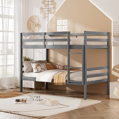 Gymax Wood Bunk Beds W/Ladder & Safety Rail Pine Wood Bunk Bed