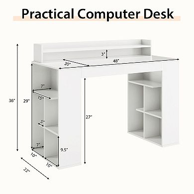 Gymax 48'' Computer Desk Study Writing Workstation w/ Bookshelf & Monitor Stand Riser