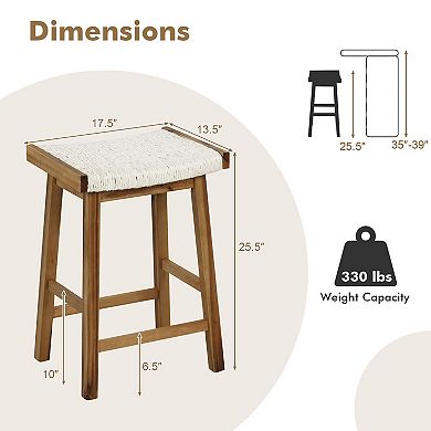 Gymax Set of 4 Saddle Bar Stools Counter Height Dining Stools w/ Seaweed Woven Seat