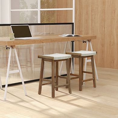 Gymax Set of 4 Saddle Bar Stools Counter Height Dining Stools w/ Seaweed Woven Seat