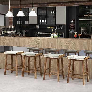 Gymax Set of 4 Saddle Bar Stools Counter Height Dining Stools w/ Seaweed Woven Seat