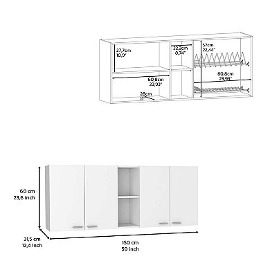 Olimpo 150 Wall Double Door Cabinet,Two External Shelves, Two Interior Shelves