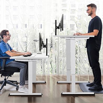 Gymax Electric Sit Stand Desk Frame Dual Motor Standing Desk Base w/ Cable Tray White
