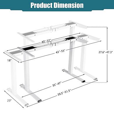 Gymax Electric Sit Stand Desk Frame Dual Motor Standing Desk Base w/ Cable Tray White