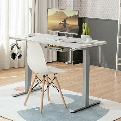 Gymax Hand Crank Sit to Stand Desk Frame Height Adjustable Standing Base Grey