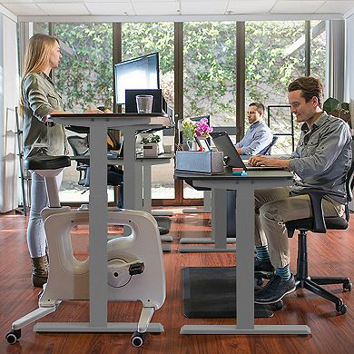 Gymax Hand Crank Sit to Stand Desk Frame Height Adjustable Standing Base Grey