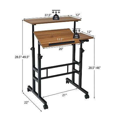Gymax Mobile Stand up Desk Adjustable Computer Desk Tilting Workstation