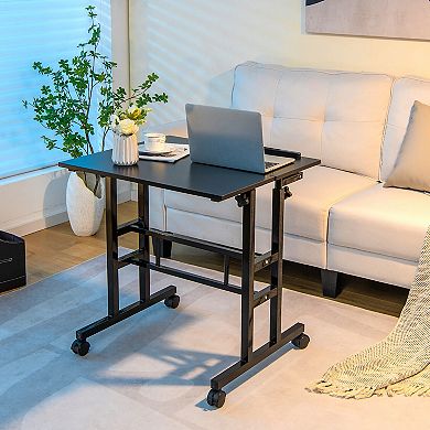 Gymax Mobile Stand up Desk Adjustable Computer Desk Tilting Workstation
