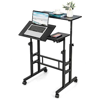 Gymax Mobile Stand up Desk Adjustable Computer Desk Tilting Workstation
