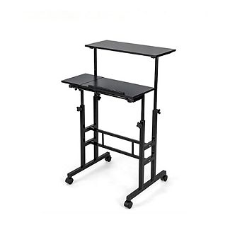 Gymax Mobile Stand up Desk Adjustable Computer Desk Tilting Workstation