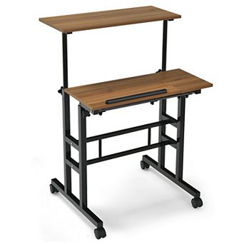 Gymax Mobile Stand up Desk Adjustable Computer Desk Tilting Workstation