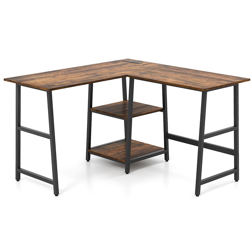 Gymax L Shaped Corner Computer Desk Study Table w/Storage Shelves ...