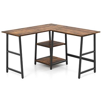 Gymax L Shaped Corner Computer Desk Study Table w/Storage Shelves Rustic Brown