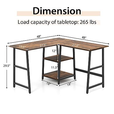 Gymax L Shaped Corner Computer Desk Study Table w/Storage Shelves Rustic Brown