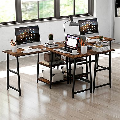 Gymax L Shaped Corner Computer Desk Study Table w/Storage Shelves Rustic Brown