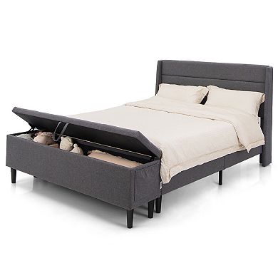 Gymax Upholstered Platform Bed Frame w/ Storage Ottoman Slats Support