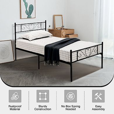 Gymax Metal Platform Bed Frame Heavy-duty Steel Slat Support with Storage