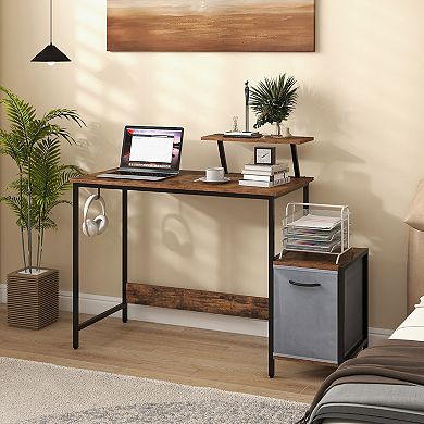 Gymax Computer Desk w/ Charging Station Office Desk w/ Reversible Fabric Drawer