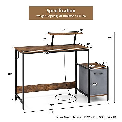 Gymax Computer Desk w/ Charging Station Office Desk w/ Reversible Fabric Drawer