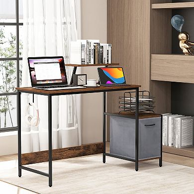 Gymax Computer Desk w/ Charging Station Office Desk w/ Reversible Fabric Drawer