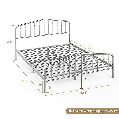 Gymax Metal Bed Frame Platform Headboard & Footboard W/Storage