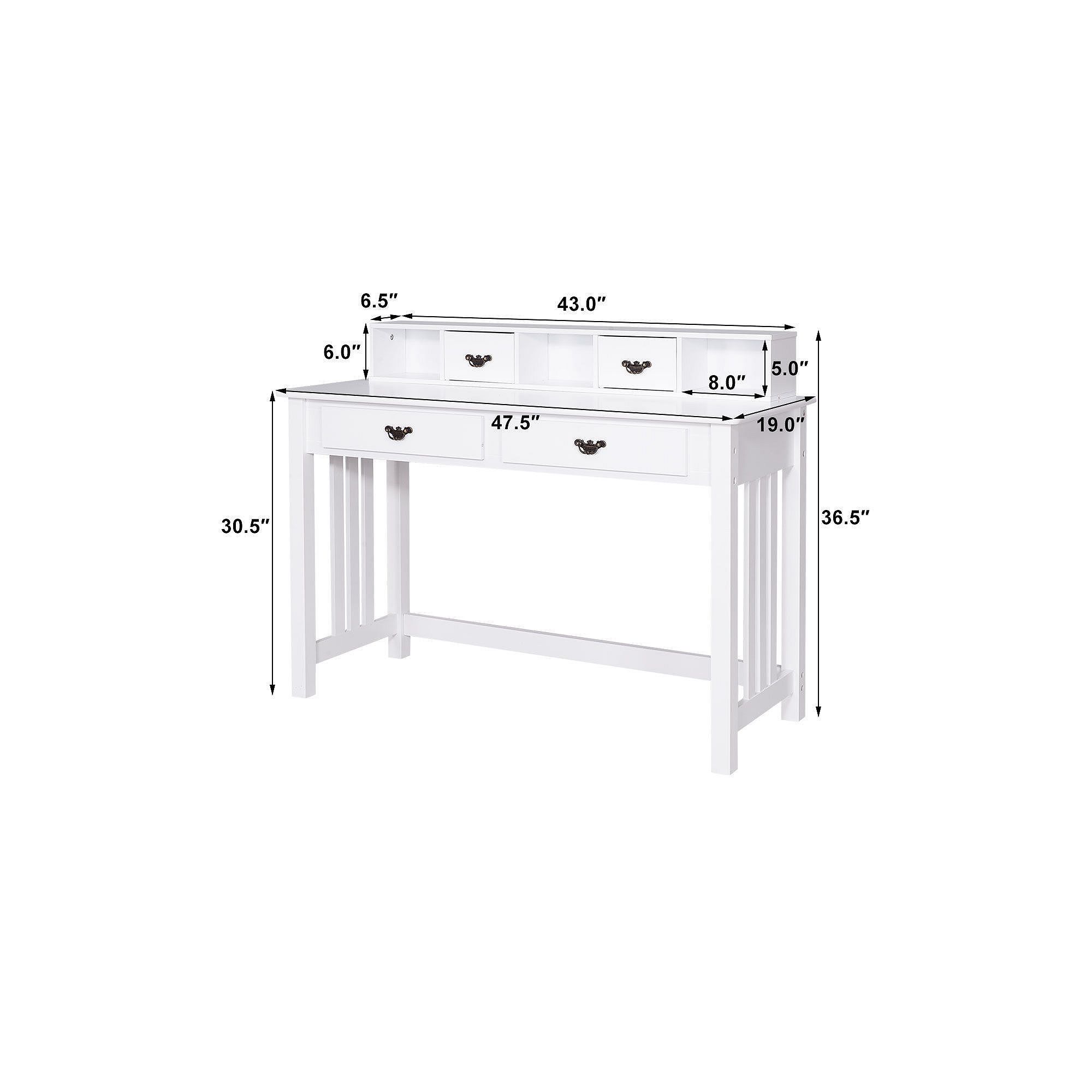 Writing desk size diagram showing height, width, and depth