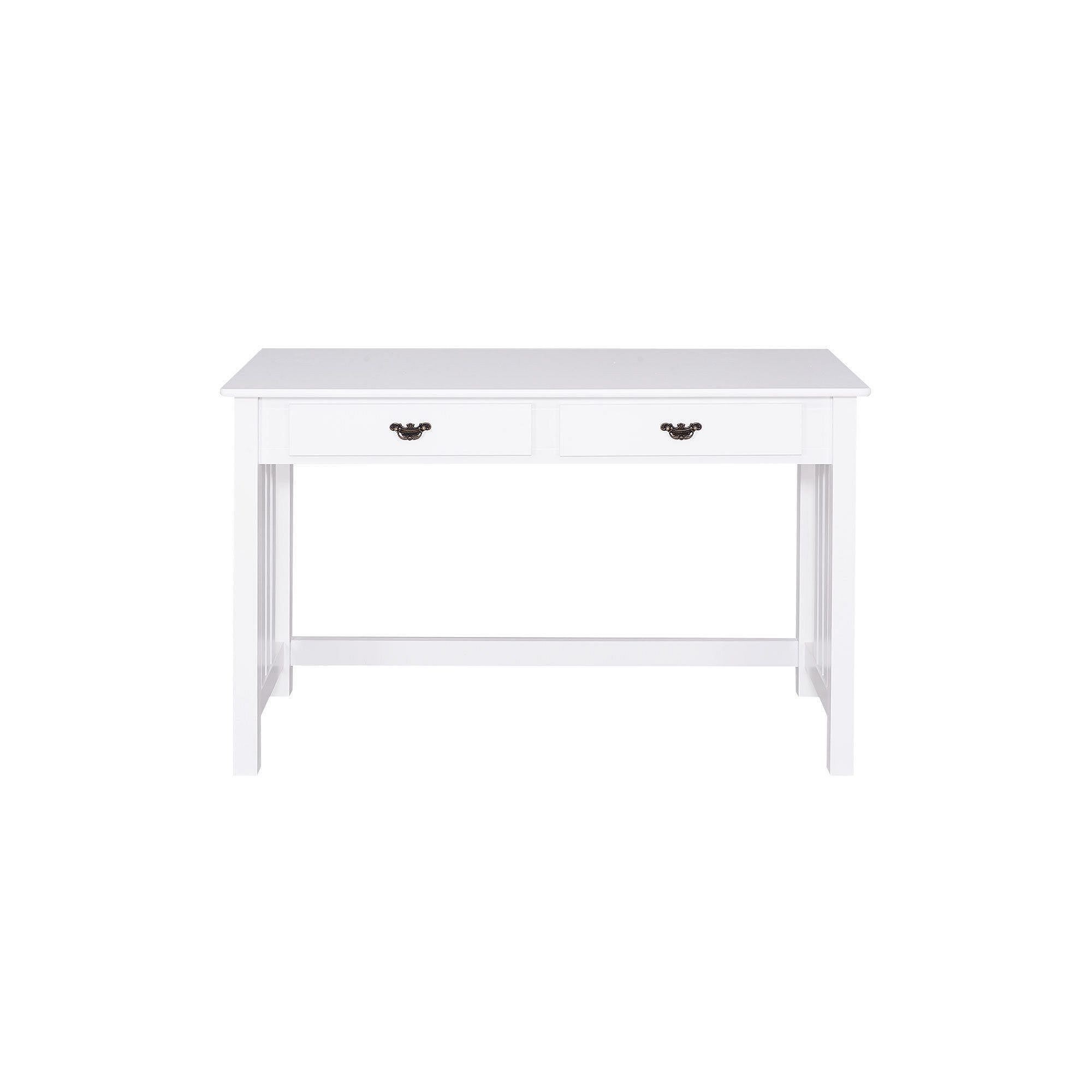White writing desk with two drawers and no hutch