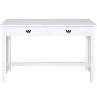 Gymax Writing Desk with Drawers and Removable Hutch Solid Wood Legs Concise Style