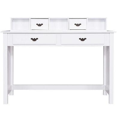 Gymax Writing Desk with Drawers and Removable Hutch Solid Wood Legs Concise Style