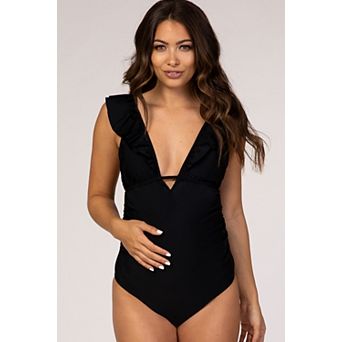 Maternity Black Ruffle Tie Maternity One-Piece Swimsuit