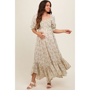 Maternity Olive Smocked Handkerchief Hem Dress