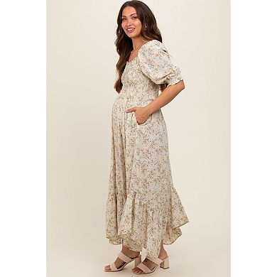 Maternity Olive Smocked Handkerchief Hem Dress