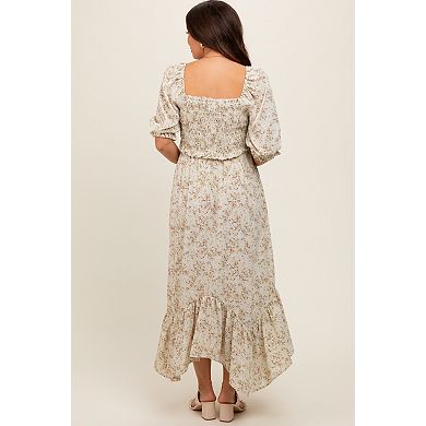 Maternity Olive Smocked Handkerchief Hem Dress