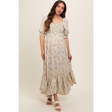 Maternity Olive Smocked Handkerchief Hem Dress