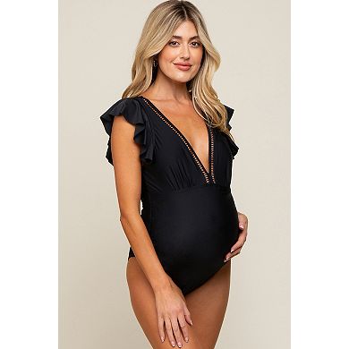 Maternity Ladder V-Neck Back Cutout One-Piece Swimsuit
