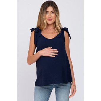 Maternity Blue Shoulder Bow Tank Top