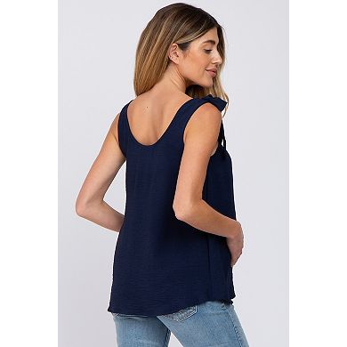 Maternity Blue Shoulder Bow Tank Top