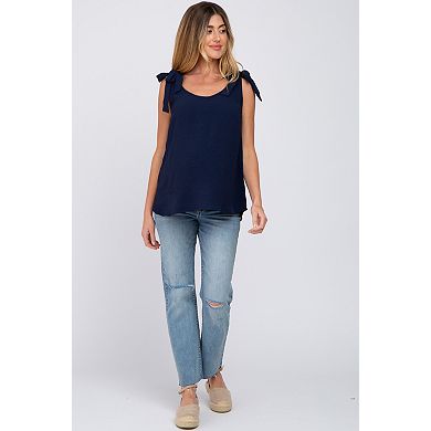 Maternity Blue Shoulder Bow Tank Top