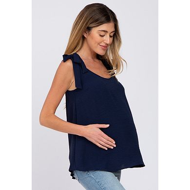 Maternity Blue Shoulder Bow Tank Top