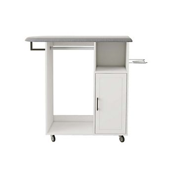 Rolling Ironing Bathroom Cabinet with Foldable Ironing Board and Storage Shelves