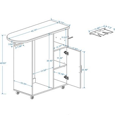 Rolling Ironing Bathroom Cabinet with Foldable Ironing Board and Storage Shelves
