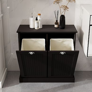 Two-Compartment Tilt-Out Laundry Sorter Cabinet with Hidden Storage