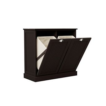 Two-Compartment Tilt-Out Laundry Sorter Cabinet with Hidden Storage