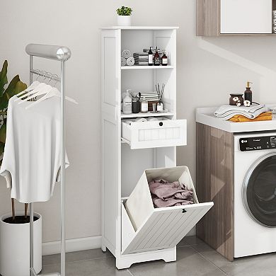 Tilt-Out Laundry Cabinet with One Compartment and One Drawer