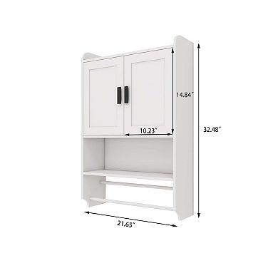 Bathroom Wall Cabinet with Doors, Adjustable Shelf, Towel Bar, and Paper Holder