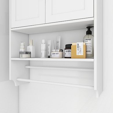 Bathroom Wall Cabinet with Doors, Adjustable Shelf, Towel Bar, and Paper Holder