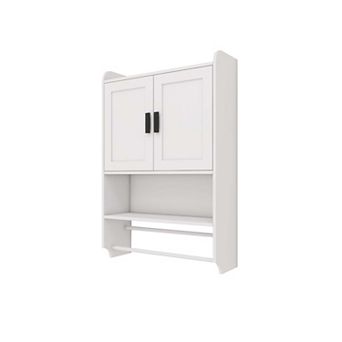 Bathroom Wall Cabinet with Doors, Adjustable Shelf, Towel Bar, and Paper Holder