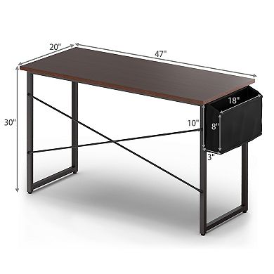 Gymax Modern Computer Desk 47'' Study Writing Table w/ Storage Bag Coffee