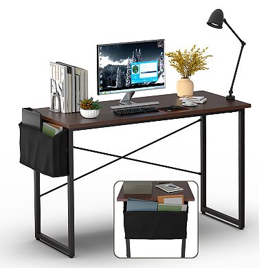 Gymax Modern Computer Desk 47'' Study Writing Table w/ Storage Bag Coffee